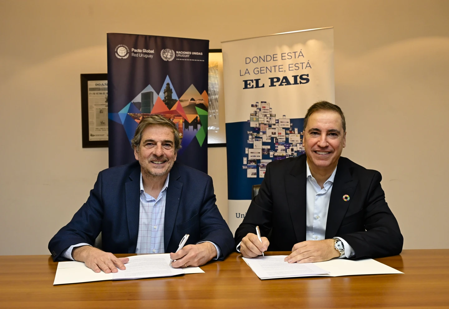 Guillermo Scheck, CEO de El País, y Gabriel Cimas, presidente de Pacto Global Uruguay